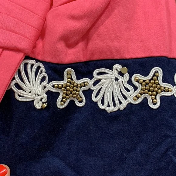 Lilly Pulitzer Strapless Dress in Coral and Navy- Seashell - Picture 9 of 12